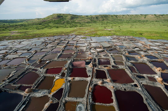 Saltworks in a crater lake near Katwe in the Lake Edward region of the Rift; Uganda