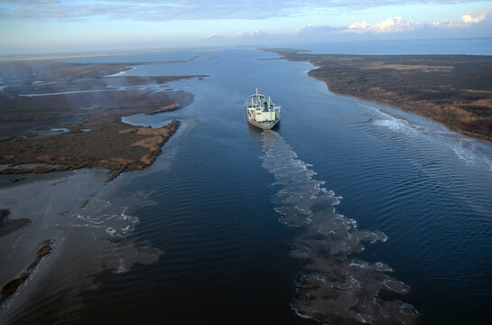Boat on water in Sabine National Wildlife Refuge, Louisiana, USA