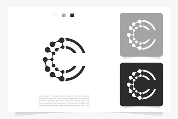 Letter C Molecule Logo, Bio tech Connect Dots Science Technology Logo Design Vector