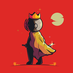 cool astronaut using sword and crown art illustration
