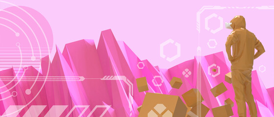 Creative idea leadership in metaverse business development for future business goals concept on red background. digital, Inspiration, copy space, banner, website -3d Rendering