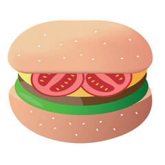 Illustration of a stylized hamburger or cheeseburger. Isolated on white background.