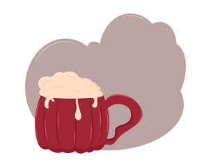 Cocoa with cream, cup in the shape of a pumpkin, autumn drinks