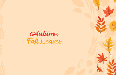Fototapeta na wymiar Colorful Autumn fall leaves floral background illustration with maple leaf