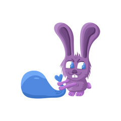 purple bunny dragging a blue sack
