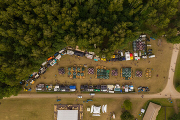 Fototapeta Drone photography of food stalls during music festival obraz
