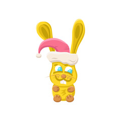yellow rabbit in santa claus hat