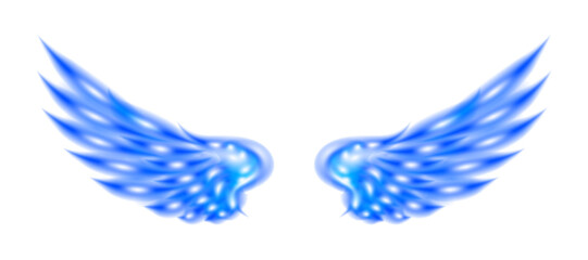 Blue neon glowing abstract blue wings. Png