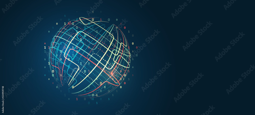 Poster Structuring the flow of information. Data analytics concept. Sorting a large amount of data on a dark background. Big data visualization. Futuristic network or business analytics.