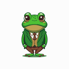 green frog character logo mascot design in cartoon for business branding