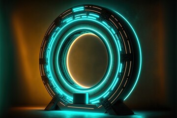 Fototapeta na wymiar Futuristic neon time portal, neon circle, colorful neon. Abstract neon background. Dark scene with neon object in the center. AI