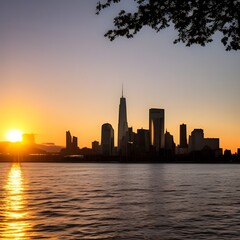 Fototapeta na wymiar City Skyline at Sunset Created with Generative AI