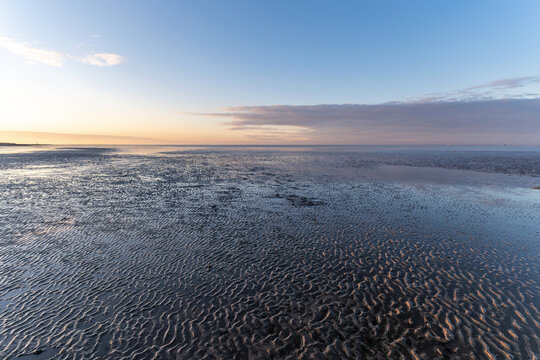 Wadden Sea in Cuxhaven, Germany at sunset
