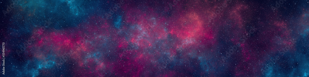 Wall mural nebula and stars in night sky web banner. space background.