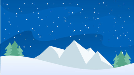 Fototapeta na wymiar winter landscape background with mountain pine tree and snowflake