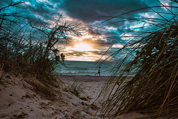 Ostsee - Meer - Warnemünde - Rostock - Seascape - Beach - Sunset - Baltic Sea Vacation Coast - Tourism -Holiday - Background - Sunrise over sea- High quality photo	
