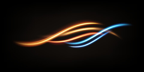 Colorful light trails, long time exposure motion blur effect. Vector Illustration