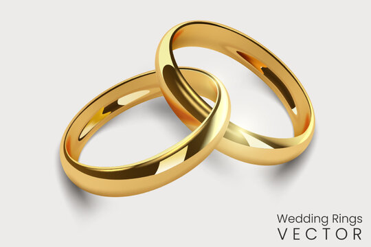 Gold Interlaced Wedding Rings, Realistic Rings. Vector Illustration