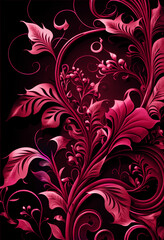 Colorful trending floral organic background, viva magenta shades color, illustration