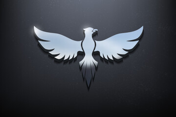 Bird 3D Logo Design, Shiny Mockup Logo with Textured Wall. Realistic Vector