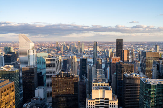 Elevated View of Midtown Manhattan Looking East Towards Long Island City in Queens New York at Sunset