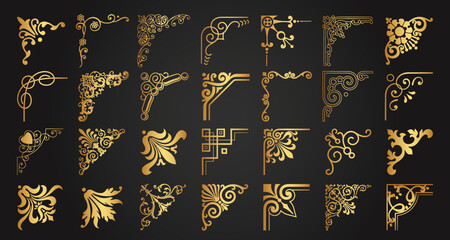 Set of decorative corner frames. Vintage calligraphic corners and borders. Retro elegant ornamental frame, ornaments. Wedding frame, invitation card, menu, picture borders, deco dividers. Vector art