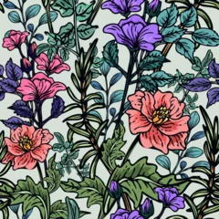 Fotobehang Hand drawn elegant colorful seamless pattern with botanical floral design illustration  © floralpro