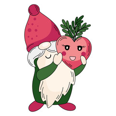 Valentine gnome with heart vector clipart. Cartoon gnome character illustration