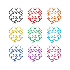 Shamrock icons, Four leaf clover icon isolated on white background. Set icons colorful