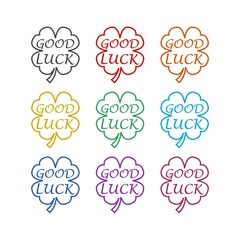 Shamrock icons, Four leaf clover icon isolated on white background. Set icons colorful