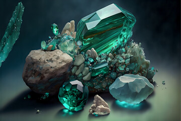 A precious emerald stone. Mining of stones.