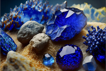 A precious sapphire stone. Mining of stones.