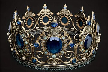 A precious crown with sapphires, a royal decoration.