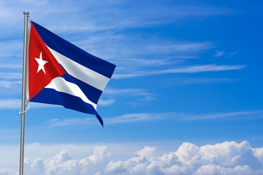 Republic of Cuba flags over blue sky background. 3D illustration
