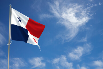 Republic of Panama flags over blue sky background. 3D illustration