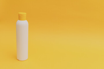 Shampoo for hair in a white package with a yellow cap on a yellow background, monochrome
