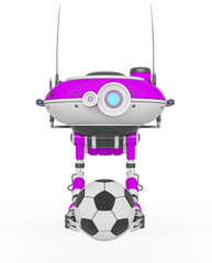 floating robot is holding a football ball in white background