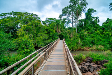 tourist lookout bridge at iguazu falls in argentina