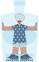 The guy is inside the bottle. Dependence on alcohol.