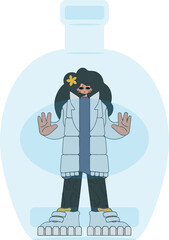 The girl is inside the bottle. Dependence on alcohol.