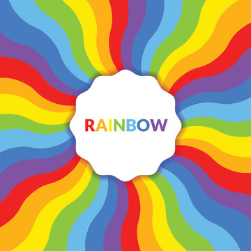 Wavy rainbow vector background. White place for the text in the colorful cartoon frame. Playful vibrant graphics great for kids. 