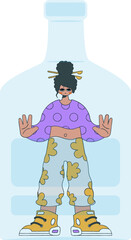 Woman inside the bottle. Alcohol addiction.