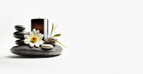 Zen Spa and Wellness 3D Illustration, Relaxation and Massage, Natural Black Stones, Health and Wellness Center, Generative AI