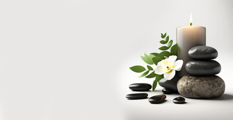 Obraz na płótnie Canvas Zen Spa and Wellness 3D Illustration, Relaxation and Massage, Natural Black Stones, Health and Wellness Center, Generative AI