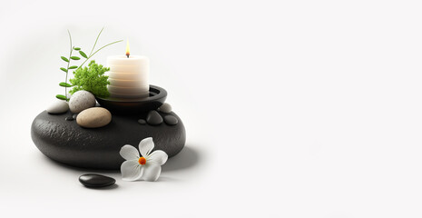Fototapeta na wymiar Zen Spa and Wellness 3D Illustration, Relaxation and Massage, Natural Black Stones, Health and Wellness Center, Generative AI