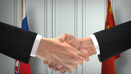 Slovakia and China Officials Business Meeting. Diplomacy Deal. Partners Handshake