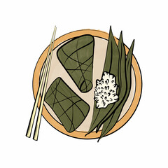 Zongzi chinese food. Asian cuisine. Flatlay vector illustration