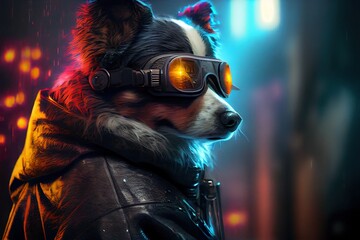 cyberpunk dog in city at night time