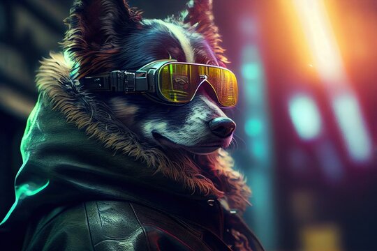 cyberpunk dog in city at night time