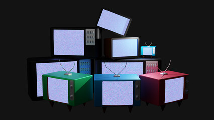Rendu 3D de vieilles télévisions, télévision ancienne et vintage